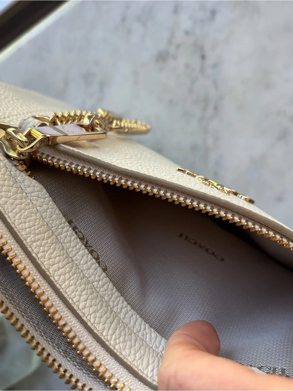 Coach Prairie Chalk Pebbled Leather Chain Clutch/Wristlet